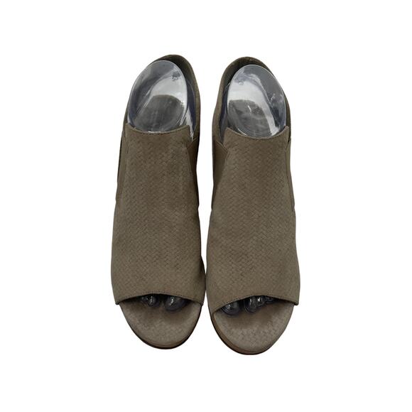Eileen Fisher Taupe Peep Toe Wedge Sandals Size 8 Textured Suede Vero Cuoio Heel - Picture 2 of 7